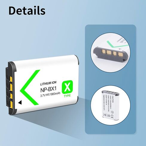 2-Pack NP-BX1 Battery(1860mAh) and Rapid Dual Charger for Sony ZV-1, ZV-1 II, ZV-1F, Cyber-Shot DSC-RX100, DSC-RX100 II, RX100M II, DSC-RX100 III, DSC-RX100 IV, DSC-RX100 V, DSC-RX100 VII in Kuwait