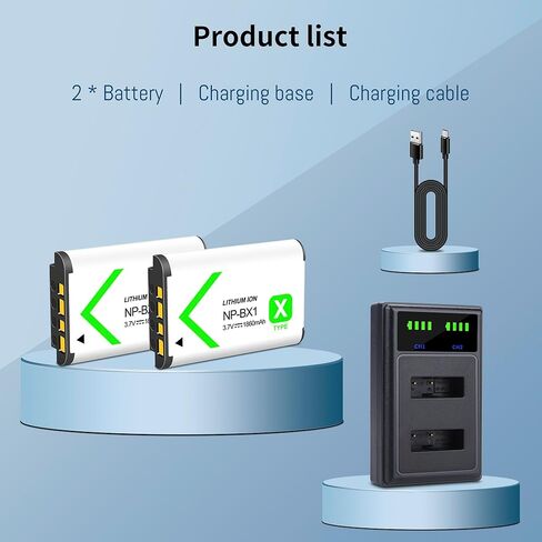 2-Pack NP-BX1 Battery(1860mAh) and Rapid Dual Charger for Sony ZV-1, ZV-1 II, ZV-1F, Cyber-Shot DSC-RX100, DSC-RX100 II, RX100M II, DSC-RX100 III, DSC-RX100 IV, DSC-RX100 V, DSC-RX100 VII in Kuwait