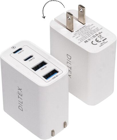 شاحن قابل للطي بأربعة منافذ USB بقدرة 40 وات - شاحن سريع USB-C وUSB-A مع مخرج طاقة ذكي للشحن الآمن - كتلة شحن متوافقة مع أجهزة Apple وAndroid وGoogle في وقت واحد in Kuwait