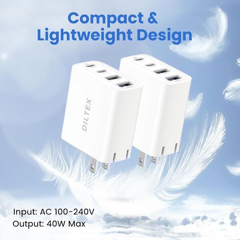 شاحن قابل للطي بأربعة منافذ USB بقدرة 40 وات - شاحن سريع USB-C وUSB-A مع مخرج طاقة ذكي للشحن الآمن - كتلة شحن متوافقة مع أجهزة Apple وAndroid وGoogle في وقت واحد in Kuwait