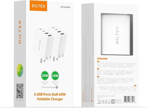 شاحن قابل للطي بأربعة منافذ USB بقدرة 40 وات - شاحن سريع USB-C وUSB-A مع مخرج طاقة ذكي للشحن الآمن - كتلة شحن متوافقة مع أجهزة Apple وAndroid وGoogle في وقت واحد in Kuwait