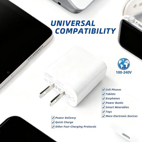 كتلة شاحن USB-C بقدرة 30 وات مع منفذ USB-A إضافي (أبيض، قطعتان)، قابس شحن سريع لمنفذ الحائط، محول طاقة من النوع C للهواتف المحمولة، والأجهزة اللوحية، وسماعات الأذن، وبنوك الطاقة، والأجهزة الذكية القابلة للارتداء، إلخ. in Kuwait