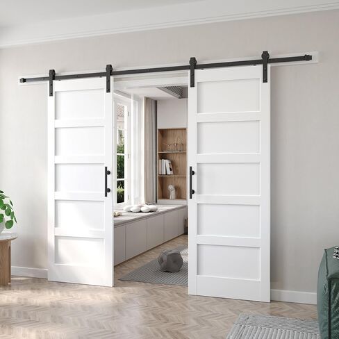 FREDBECK باب الحظيرة الأبيض مقاس 64 × 84 (مزدوج 32 بوصة × 84 بوصة) مع مجموعة أدوات ومقبض متضمن، أبواب داخلية مكونة من 5 ألواح، سطح PVC مقاوم للماء، ثقوب مثقوبة مسبقًا، تحتاج إلى تجميع in Kuwait