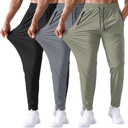 Coume 3 Pack Men's Quick Dry Lightweight Sweatpants Stretch Running Athletic Gym Training Jogging Pants with Zippered Pockets in Saudi Arabia