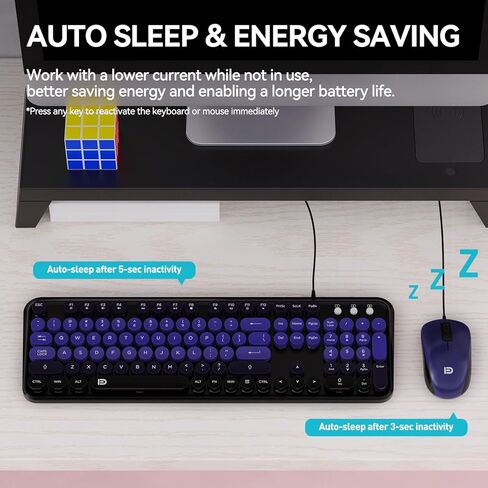 مجموعة لوحة مفاتيح وماوس سلكية لنظام التشغيل Windows، توصيل وتشغيل لوحة مفاتيح كمبيوتر USB ماوس سلكي بصري، حجم كامل متوافق مع أجهزة الكمبيوتر الشخصية والكمبيوتر المحمول - أسود أرجواني in Kuwait