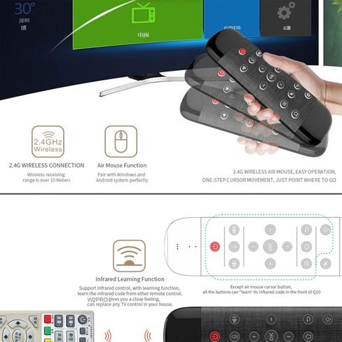 hejhncii Learning Air Mouse W2pro Voice Remote Control Rechargeable Keyboard Air Mouse 2.4G Voice Remote Control Voice Controller in Kuwait