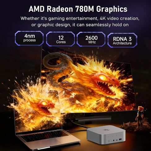 Beelink SER9 PRO Mini PC, AMD Ryzen 7 H255(8C/16T, Up to 4.9GHz), 32GB LPDDR5X 1TB PCIe4.0 SSD, 4K 240Hz Triple Display/USB4.0/WiFi6/BT5.2/2.5G LAN/Win 11 Pro, Home/Office Mini Computer in Kuwait