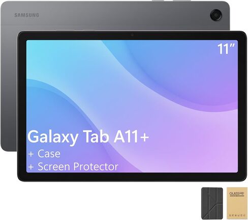حزمة جهاز لوحي Samsung Galaxy Tab A11+ مقاس 11 بوصة يعمل بنظام Android مع حافظة وواقي شاشة وبطاقة microSD سعة 128 جيجابايت وذاكرة وصول عشوائي 6 جيجابايت وتخزين 128 جيجابايت وشاشة 90 هرتز ومكبرات صوت Dolby Atmos وبطارية طويلة الأمد ونحيفة وخفيفة، فضي in Kuwait