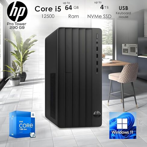 HP Desktop Computers Tower PC for Home and Business, Intel 6-Core i5-12500, 32GB DDR4 RAM, 1TB PCIe SSD, UHD Graphics 770, WiFi, BT, RJ-45, HDMI, VGA, Keyboard and Mouse, Windows 11 Home(Renewed) in Kuwait
