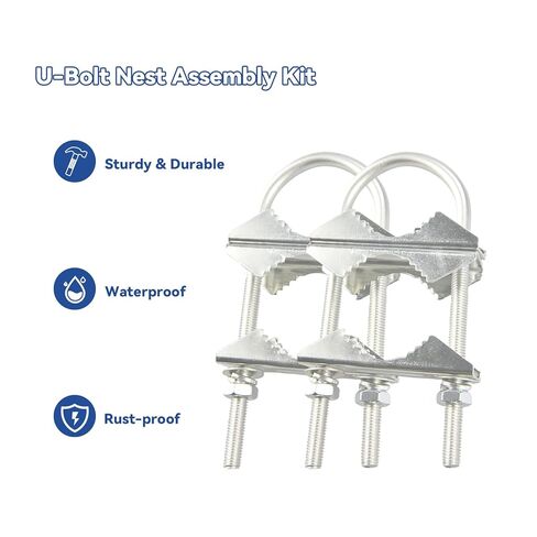 Double Antenna Mast Clamp - 2 Sets Heavy Duty V-Jaw Mounting Brackets with U-Bolts for Outdoor TV, Ham Radio, Starlink, Flagpole, Umbrella Poles in Kuwait