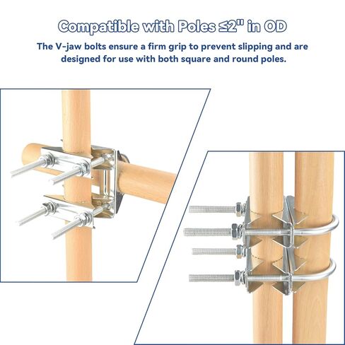 Double Antenna Mast Clamp - 2 Sets Heavy Duty V-Jaw Mounting Brackets with U-Bolts for Outdoor TV, Ham Radio, Starlink, Flagpole, Umbrella Poles in Kuwait