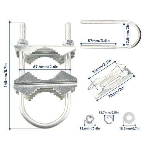 Double Antenna Mast Clamp - 2 Sets Heavy Duty V-Jaw Mounting Brackets with U-Bolts for Outdoor TV, Ham Radio, Starlink, Flagpole, Umbrella Poles in Kuwait