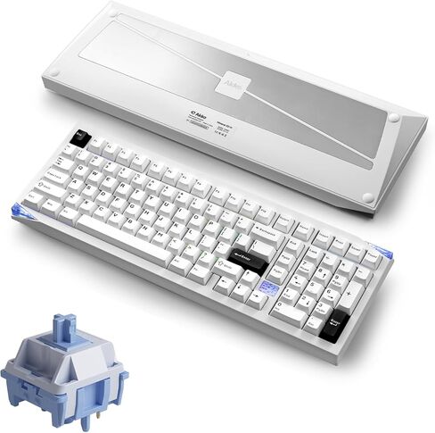 Akko Mineral 02 QMK/VIA لوحة مفاتيح ميكانيكية من الألومنيوم ثلاثية الأوضاع RGB قابلة للتبديل السريع، لوحة مفاتيح لاسلكية للألعاب، أسود وفضي، مفتاح مرآة مُشحم مسبقًا in Kuwait