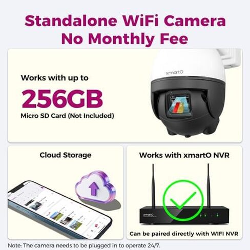 [جرس الباب + 4-CAM] حزمة أمان XMARTO 10 قنوات 4K WiFi 6 NVR مع 4 حزم 4K 8MP WiFi6 PTZ Cam & 1 جرس باب ذكي للفيديو، واي فاي ثنائي النطاق طويل المدى 6، تركيب بدون أسلاك، 0 رسوم شهرية in Kuwait