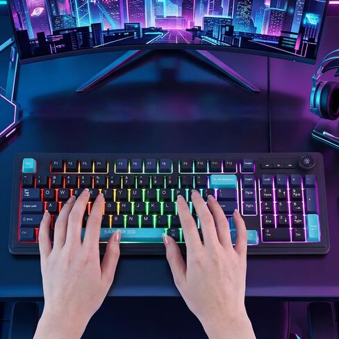 لوحة مفاتيح سلكية RASSE K18، ملمس ميكانيكي 98 مفتاحًا لوحة مفاتيح كمبيوتر مدمجة بإضاءة خلفية RGB مع مقبض حجم، لوحة مفاتيح USB مريحة مقاومة للانسكاب لنظام التشغيل Windows Mac OS PC والكمبيوتر المحمول والمكتب والمنزل والألعاب الخفيفة in Kuwait