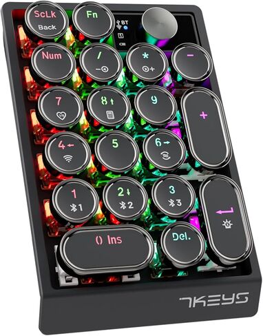 7KEYS Retro Mechanical Numpad with RGB Backlit, Hot Swappable, Wireless Bluetooth and 2.4G Connection, 1000mAh Battery, Function Knob for PC Laptop in Kuwait