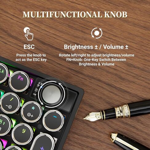 7KEYS Retro Mechanical Numpad with RGB Backlit, Hot Swappable, Wireless Bluetooth and 2.4G Connection, 1000mAh Battery, Function Knob for PC Laptop in Kuwait