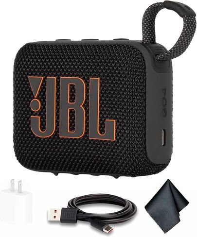 JBL Go 4 Portable Bluetooth Speaker, Built-in Battery, Waterproof and Dustproof - Black (JBLGO4BLKAM) + USB-C Adapter + Microfiber Cloth in Kuwait