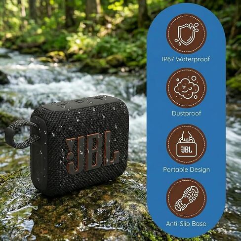 JBL Go 4 Portable Bluetooth Speaker, Built-in Battery, Waterproof and Dustproof - Black (JBLGO4BLKAM) + USB-C Adapter + Microfiber Cloth in Kuwait