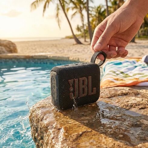 JBL Go 4 Portable Bluetooth Speaker, Built-in Battery, Waterproof and Dustproof - Black (JBLGO4BLKAM) + USB-C Adapter + Microfiber Cloth in Kuwait