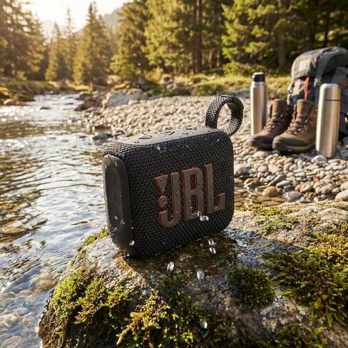 JBL Go 4 Portable Bluetooth Speaker, Built-in Battery, Waterproof and Dustproof - Black (JBLGO4BLKAM) + USB-C Adapter + Microfiber Cloth in Kuwait
