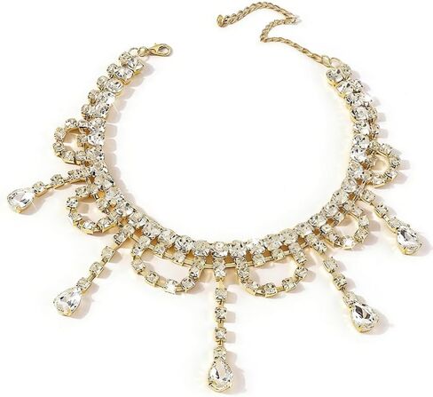 Missgrace Sexy Shiny Choker Necklaces Rhinestone Necklace Chain Long Sparkly Crystal Necklace Jewelry for Women and Girls in Saudi Arabia