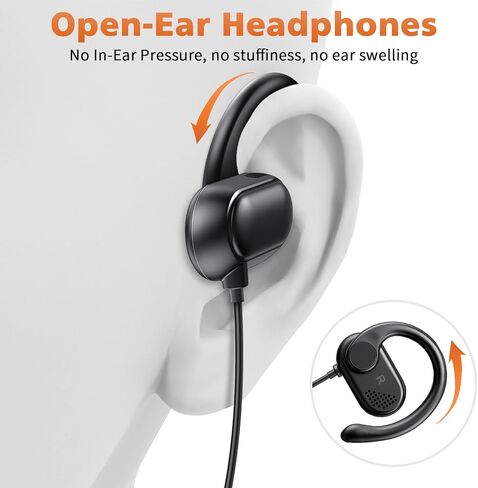 ACANDYA سماعات أذن سلكية 3.5 مم فوق الأذن لأجهزة iPod/MP3 للكمبيوتر المحمول لأجهزة Android سماعة أذن رياضية مفتوحة لطلاب المدارس بالطائرة والجري وممارسة التمارين الرياضية مع ميكروفون أسود in Kuwait
