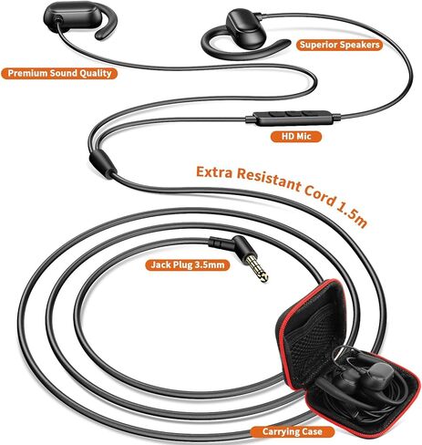 ACANDYA سماعات أذن سلكية 3.5 مم فوق الأذن لأجهزة iPod/MP3 للكمبيوتر المحمول لأجهزة Android سماعة أذن رياضية مفتوحة لطلاب المدارس بالطائرة والجري وممارسة التمارين الرياضية مع ميكروفون أسود in Kuwait