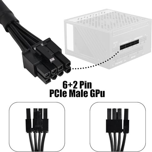 PCIe Power Cable for MSI PSU, 70cm/27.5in Black Braided 8 Pin Male to 6+2 Pin Male GPU Extension Cable 18AWG 10A Modular Power Supply Cables for MSI MAG A850GL ATX3.0 A750GL ATX3.0 in Kuwait