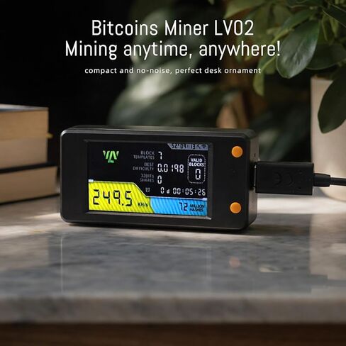 Bitcoins Miner LV02, 250KH/s USB-C Bitcoin Miner, Solo Miner with 1.9 inch Full-Color Display Asic Miner, 1W Low Power Consumption Crypto Miner, 2.4G WiFi Solo Lottery Mining for Home and Beginners in Kuwait