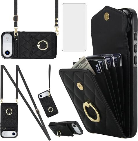 Asuwish Phone Case for iPhone 17 6.3 inch Wallet Cell Cover with Tempered Glass Screen Protector Crossbody Wrist Strap Ring Stand RFID Blocking Card Holder i Phone17 i17 17Case Women Girls Wine Red in Saudi Arabia