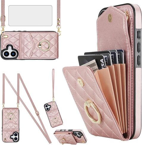 Asuwish Phone Case for iPhone 17 6.3 inch Wallet Cell Cover with Tempered Glass Screen Protector Crossbody Wrist Strap Ring Stand RFID Blocking Card Holder i Phone17 i17 17Case Women Girls Wine Red in Saudi Arabia