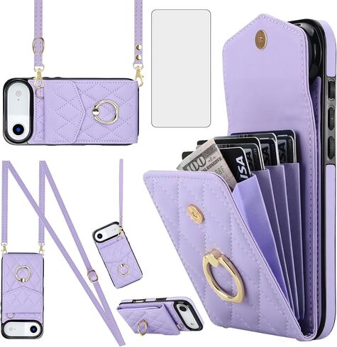 Asuwish Phone Case for iPhone 17 6.3 inch Wallet Cell Cover with Tempered Glass Screen Protector Crossbody Wrist Strap Ring Stand RFID Blocking Card Holder i Phone17 i17 17Case Women Girls Wine Red in Saudi Arabia