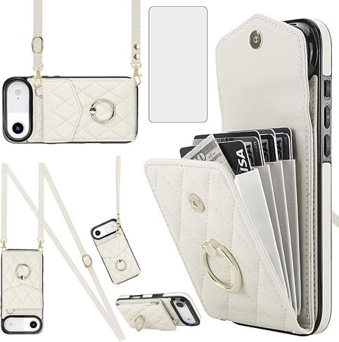 Asuwish Phone Case for iPhone 17 6.3 inch Wallet Cell Cover with Tempered Glass Screen Protector Crossbody Wrist Strap Ring Stand RFID Blocking Card Holder i Phone17 i17 17Case Women Girls Wine Red in Saudi Arabia