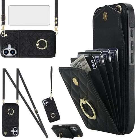 Asuwish Phone Case for iPhone 17 6.3 inch Wallet Cell Cover with Tempered Glass Screen Protector Crossbody Wrist Strap Ring Stand RFID Blocking Card Holder i Phone17 i17 17Case Women Girls Wine Red in Saudi Arabia
