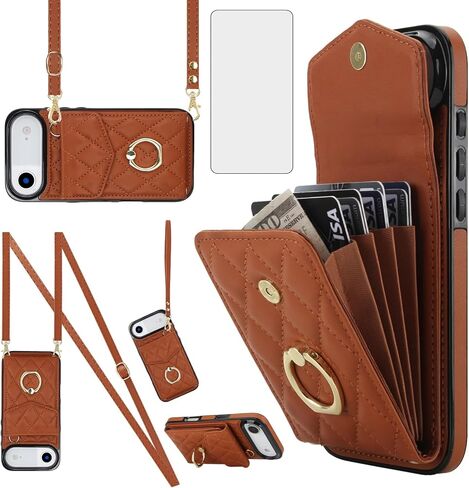 Asuwish Phone Case for iPhone 17 6.3 inch Wallet Cell Cover with Tempered Glass Screen Protector Crossbody Wrist Strap Ring Stand RFID Blocking Card Holder i Phone17 i17 17Case Women Girls Wine Red in Saudi Arabia
