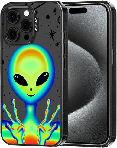 MOSNOVO Case for iPhone 15 Pro Max, [10ft 4X Military-Grade Drop Protection] Durable & Shockproof Phone Case Cover Design for iPhone 15 Pro Max - Alien Piece - Clear Black in Kuwait