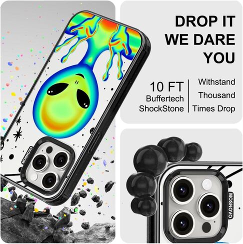 MOSNOVO Case for iPhone 15 Pro Max, [10ft 4X Military-Grade Drop Protection] Durable & Shockproof Phone Case Cover Design for iPhone 15 Pro Max - Alien Piece - Clear Black in Kuwait