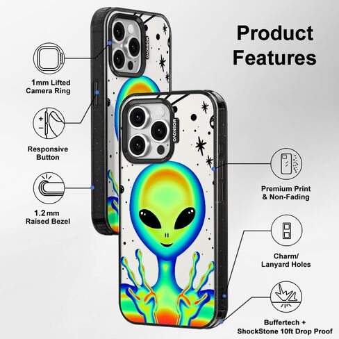 MOSNOVO Case for iPhone 15 Pro Max, [10ft 4X Military-Grade Drop Protection] Durable & Shockproof Phone Case Cover Design for iPhone 15 Pro Max - Alien Piece - Clear Black in Kuwait