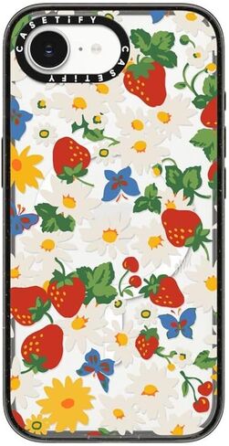 CASETiFY Impact Case for iPhone 17e / 16e [8.2ft 4X Military Grade Drop Protection/Compatible with Magsafe] - Strawberry Daisy - Clear Black in Kuwait