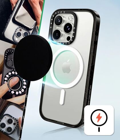 CASETiFY Impact Case for iPhone 17e / 16e [8.2ft 4X Military Grade Drop Protection/Compatible with Magsafe] - Strawberry Daisy - Clear Black in Kuwait