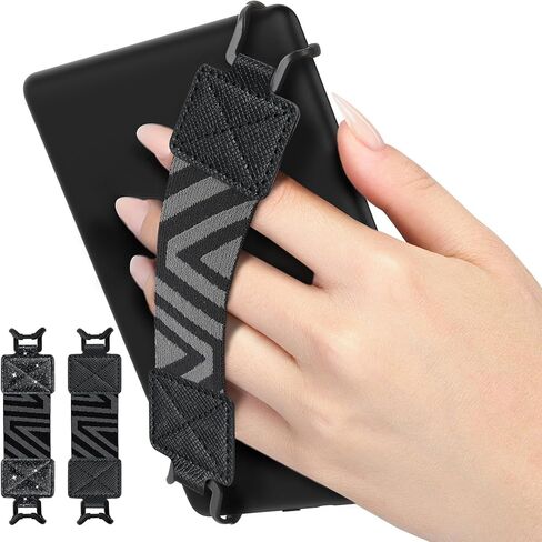 حزام يد Moko Kindle لأجهزة Kindle eReaders Fire مقاس 6-8 بوصات - Kindle/Kobo/Voyaga/Sony Kindle E-Book Tablet، عالي المرونة وخفيف الوزن ومتعدد الاستخدامات وحزام يد وحامل قبضة إصبع 2 حزمة، أسود + أسود لامع in Kuwait