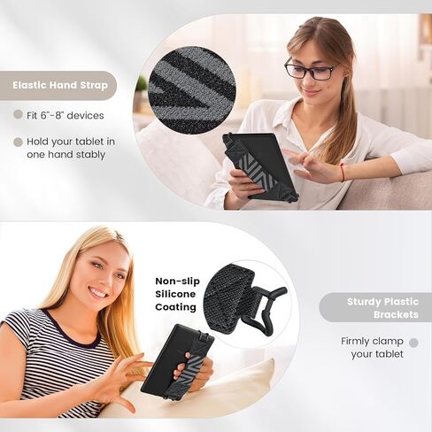 حزام يد Moko Kindle لأجهزة Kindle eReaders Fire مقاس 6-8 بوصات - Kindle/Kobo/Voyaga/Sony Kindle E-Book Tablet، عالي المرونة وخفيف الوزن ومتعدد الاستخدامات وحزام يد وحامل قبضة إصبع 2 حزمة، أسود + أسود لامع in Kuwait