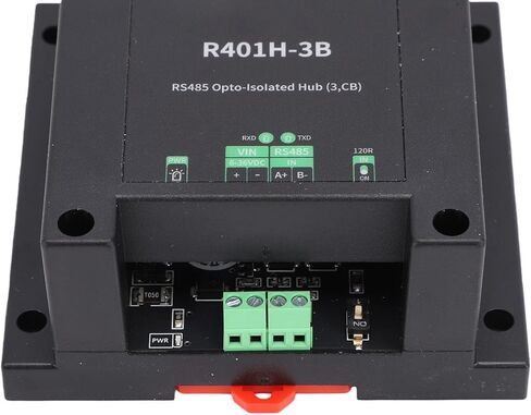 Pomya RS485 Opto Hub معزول 3 منافذ، مكرر تقسيم صناعي 485 مع طرف 3.5 مم، ناقل حركة 1200 متر، دعم 32 عقدة، حماية من زيادة التيار نصف حامل السكك الحديدية DIN المزدوج in Kuwait
