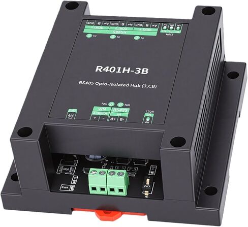 Pomya RS485 Opto Hub معزول 3 منافذ، مكرر تقسيم صناعي 485 مع طرف 3.5 مم، ناقل حركة 1200 متر، دعم 32 عقدة، حماية من زيادة التيار نصف حامل السكك الحديدية DIN المزدوج in Kuwait