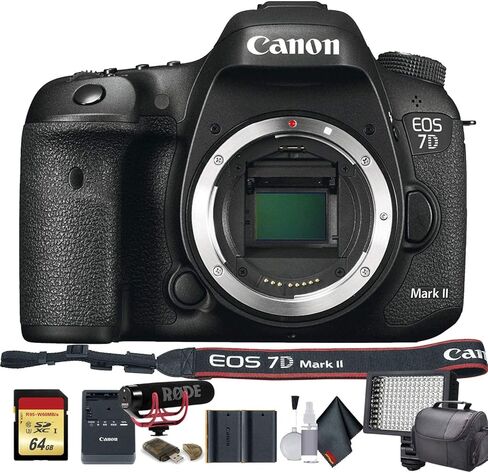 كاميرا Canon EOS 7D Mark II DSLR (الطراز الدولي) (9128B002) مع حقيبة، وبطارية إضافية، وإضاءة LED، وميكروفون، ومرشحات، وحزمة أكثر تقدمًا in Kuwait