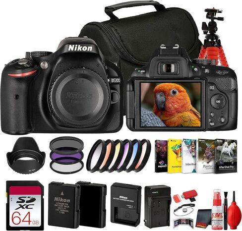 كاميرا Nikon D5200 DSLR مع عدسة II مقاس 18-55 مم + طقم مرشح 52 مم + برنامج صور + بطاقة ذاكرة سعة 64 جيجابايت + بطارية EN-EL14 بديلة + المزيد (حزمة مكونة من 18 قطعة) in Kuwait