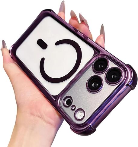 for iPhone Case,Compatible with MagSafe,Clear 4 Corners Shockproof Chrome Plating Electroplated Camera Lens Protection,Military Grade Drop Protection Phone Case (iPhone 17 Pro,Rose Red) in Kuwait