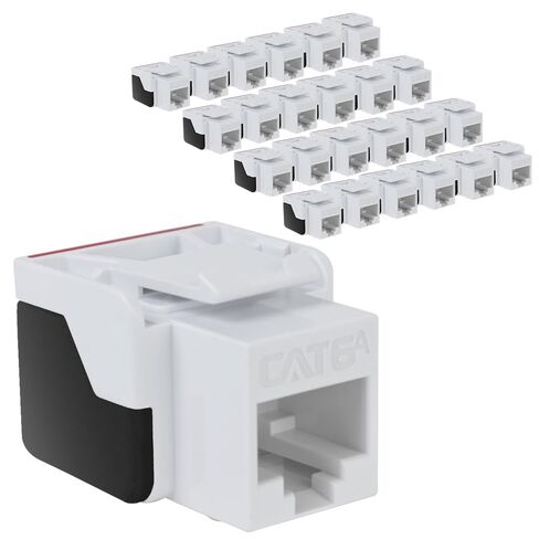 ICC CAT6A Keystone Jack with Inline IDC No Pair Split Wiring (Easier Termination) UL Listed PoE++ TAA Compliant for Wall Plate or Patch Panel, Works with JackEasy Termination Tool, White, 25 Pack in Kuwait