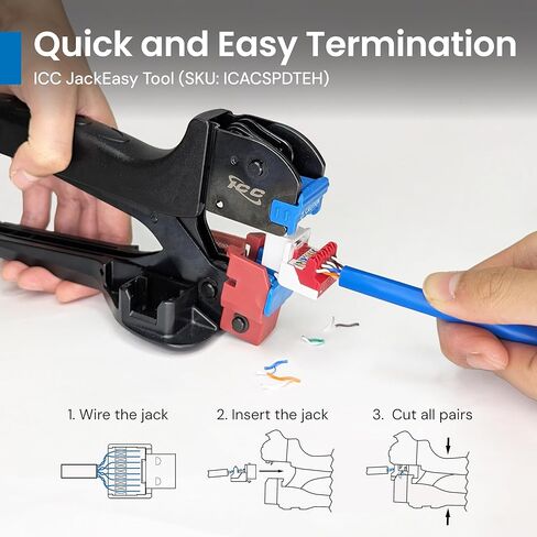 ICC CAT6A Keystone Jack with Inline IDC No Pair Split Wiring (Easier Termination) UL Listed PoE++ TAA Compliant for Wall Plate or Patch Panel, Works with JackEasy Termination Tool, White, 25 Pack in Kuwait